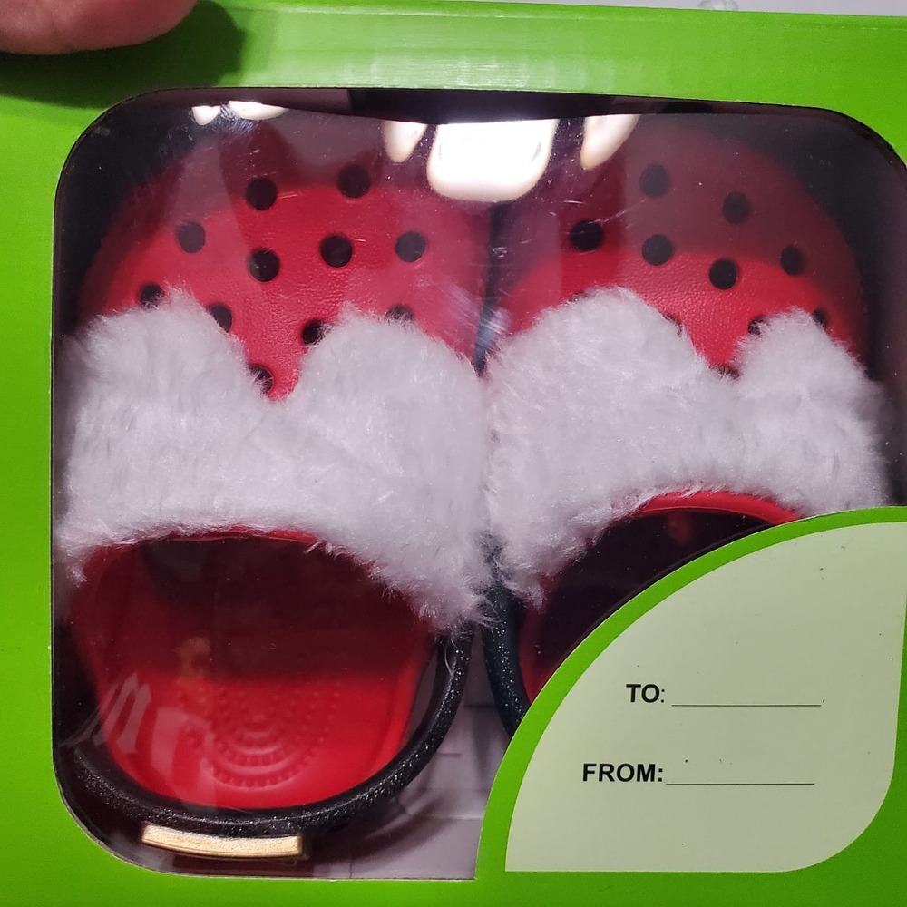 Crocs Classic Lined Santa Clog Red Christmas Holiday Fuzzy Shoes New Size 2-3C